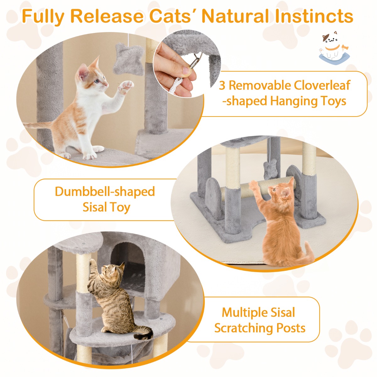 Furfurst 176cm Tall Multi-level Cat Tree Cat Tower with Top Perch