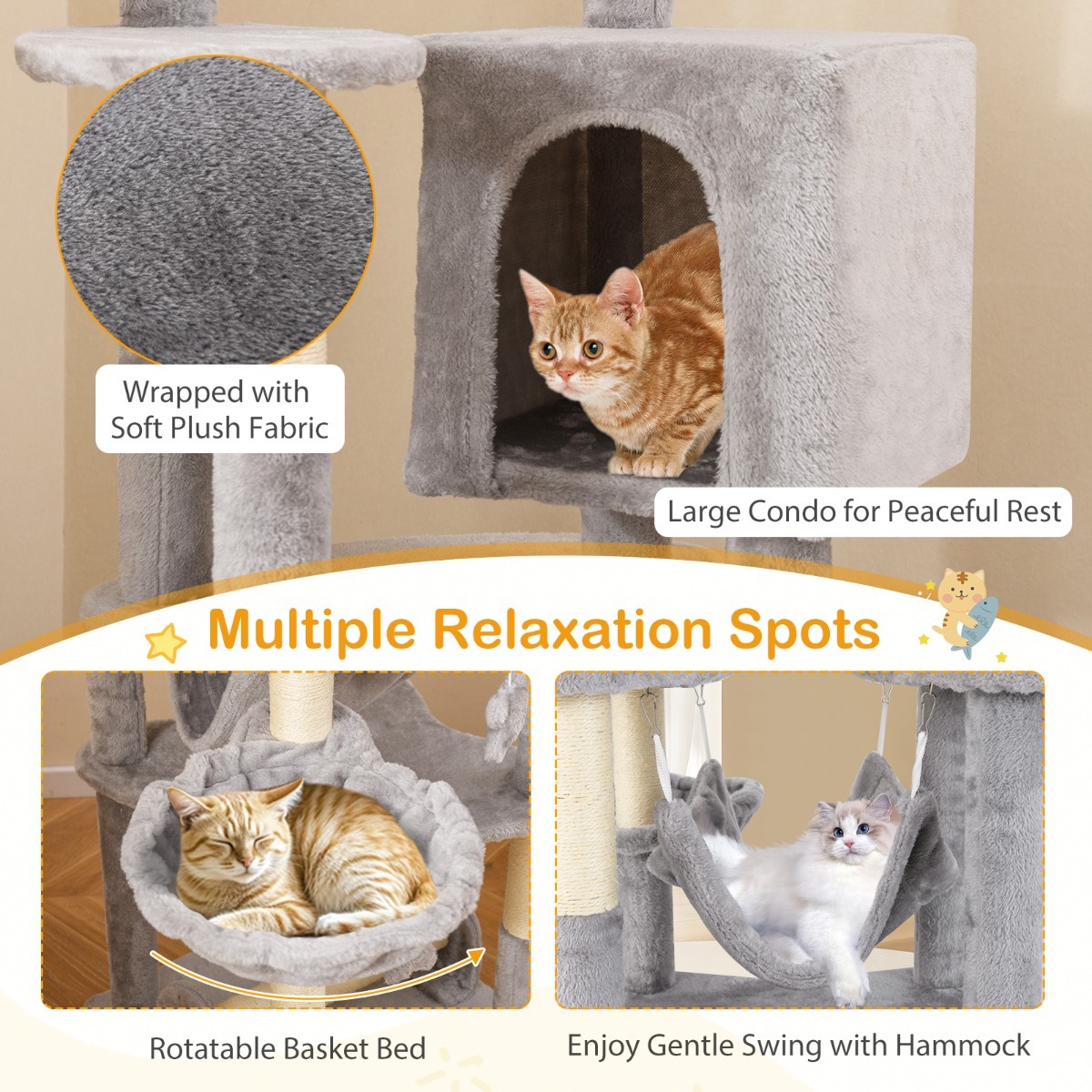 Furfurst 176cm Tall Multi-level Cat Tree Cat Tower with Top Perch