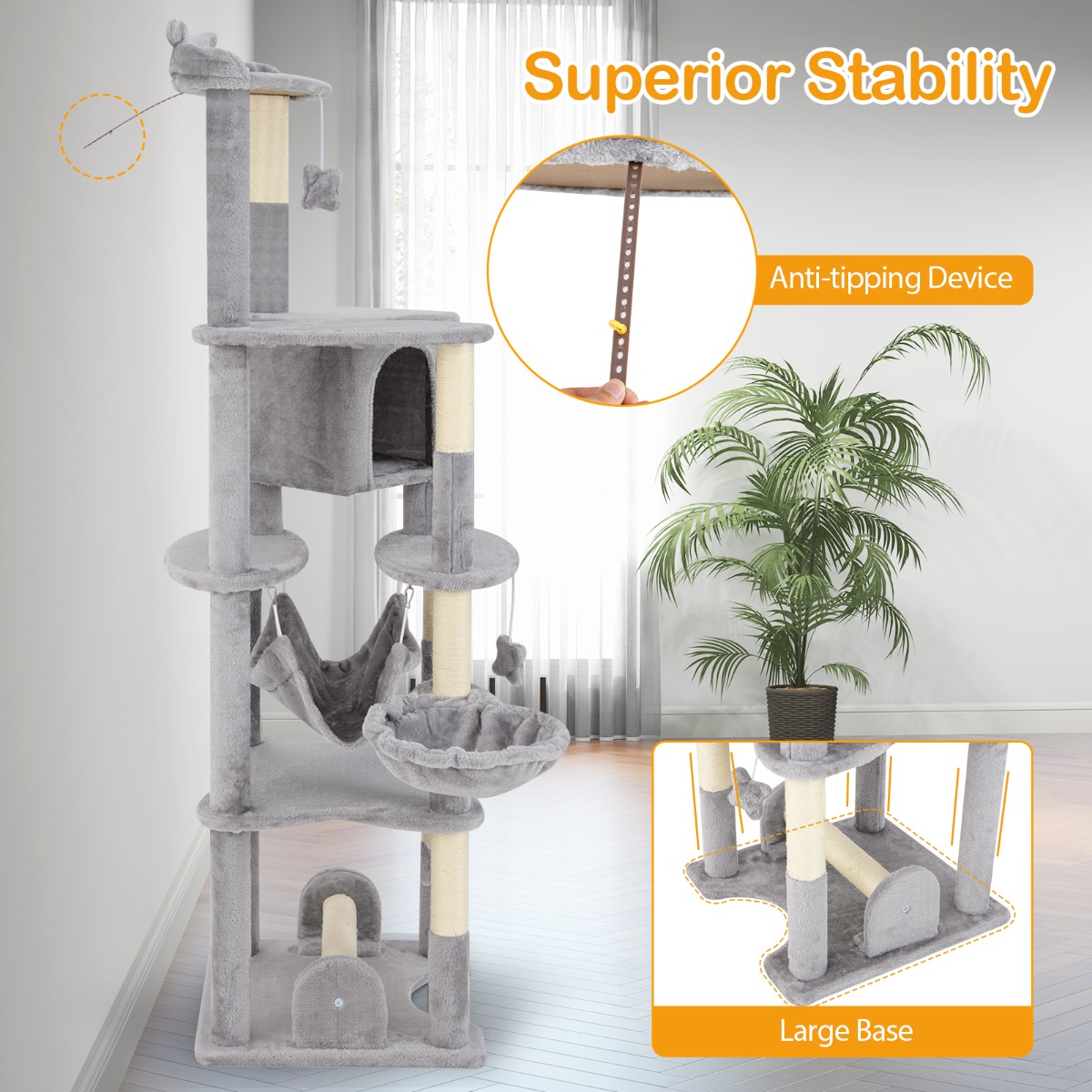Furfurst 176cm Tall Multi-level Cat Tree Cat Tower with Top Perch