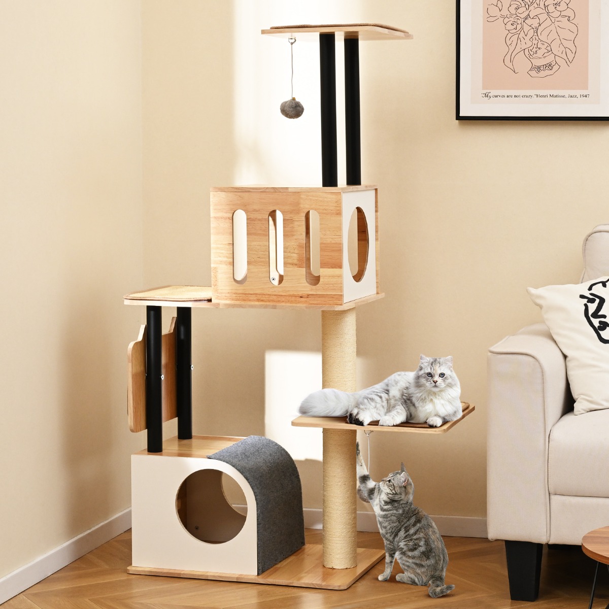 Furfurst Modern Tall Cat Tower with Double Condos and Jumping Platforms