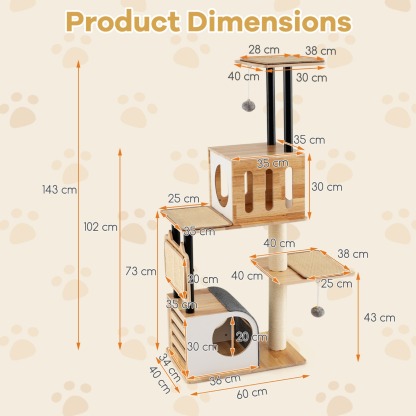 Furfurst Modern Tall Cat Tower with Double Condos and Jumping Platforms