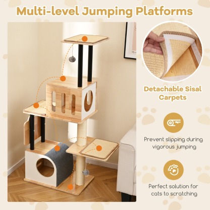 Furfurst Modern Tall Cat Tower with Double Condos and Jumping Platforms