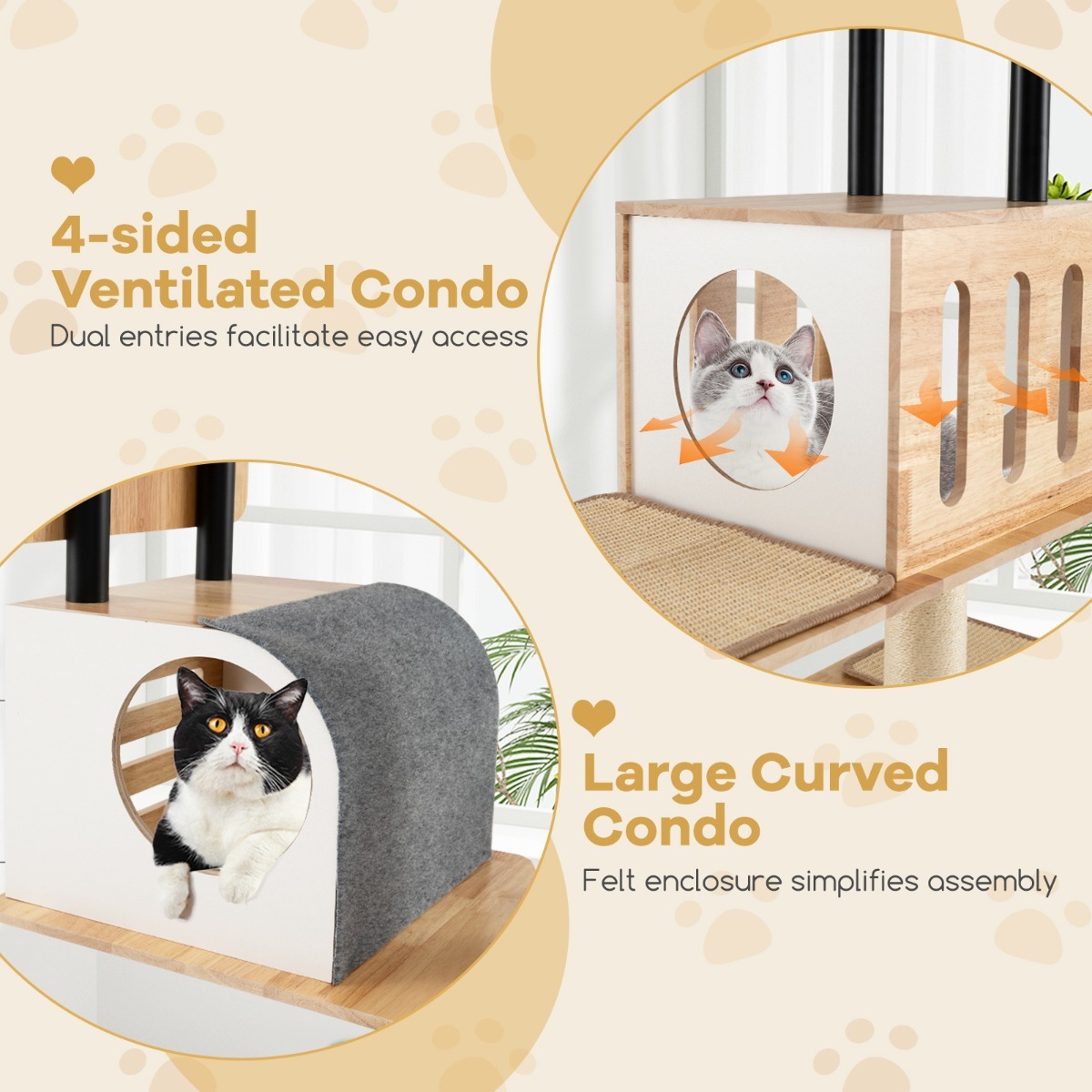 Furfurst Modern Tall Cat Tower with Double Condos and Jumping Platforms