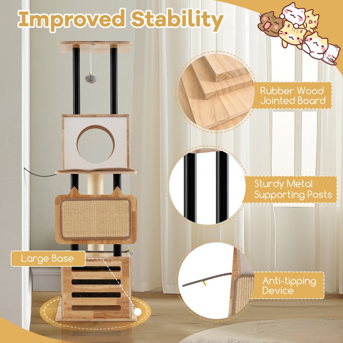 Furfurst Modern Tall Cat Tower with Double Condos and Jumping Platforms