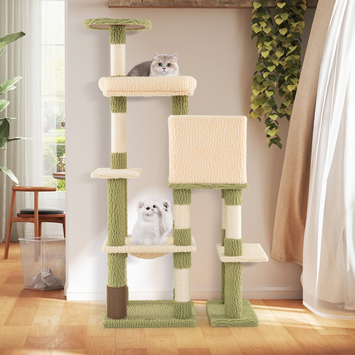 Furfurst Multi-level Cat Tower with Private Condo and Cat Self-grooming Brush