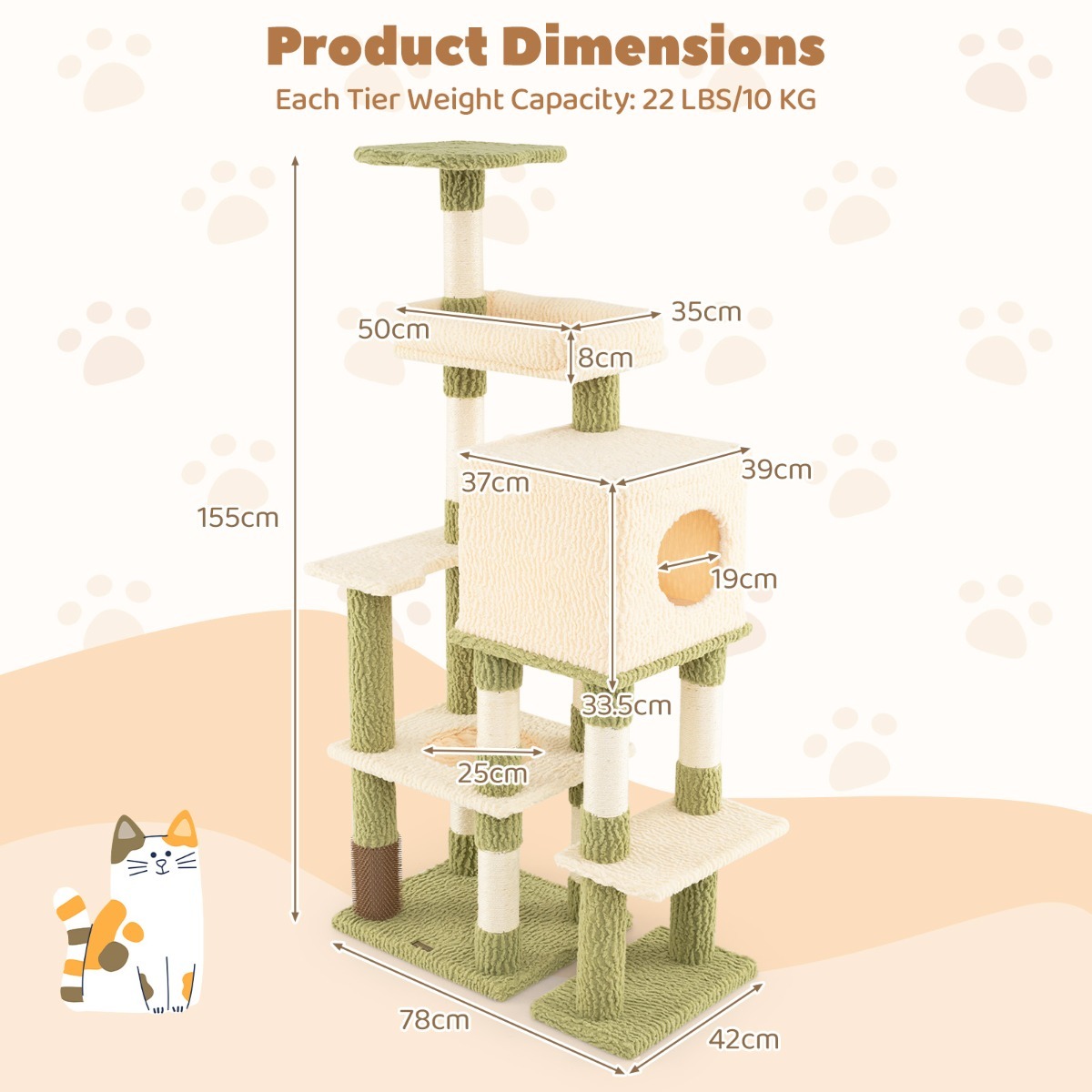 Furfurst Multi-level Cat Tower with Private Condo and Cat Self-grooming Brush