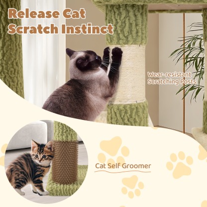 Furfurst Multi-level Cat Tower with Private Condo and Cat Self-grooming Brush