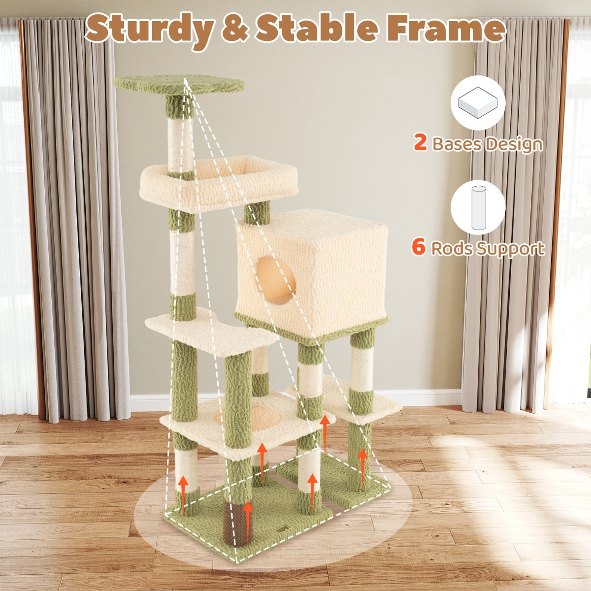 Furfurst Multi-level Cat Tower with Private Condo and Cat Self-grooming Brush