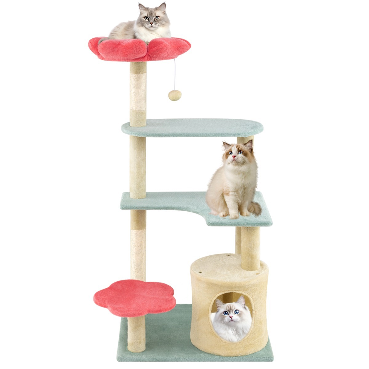 Furfurst Multi-Level Aesthetic Floral Kitten Tower with Flower-Shaped Plush Padded Perch
