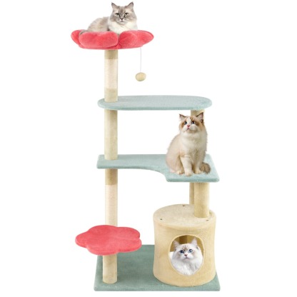 Furfurst Multi-Level Aesthetic Floral Kitten Tower with Flower-Shaped Plush Padded Perch