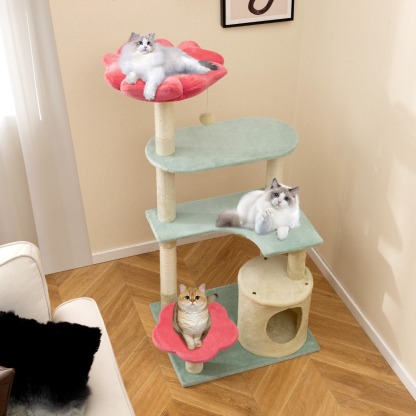 Furfurst Multi-Level Aesthetic Floral Kitten Tower with Flower-Shaped Plush Padded Perch