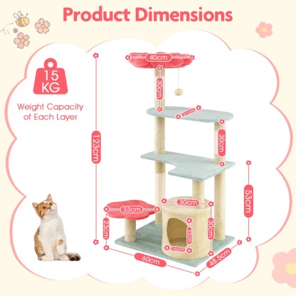 Furfurst Multi-Level Aesthetic Floral Kitten Tower with Flower-Shaped Plush Padded Perch