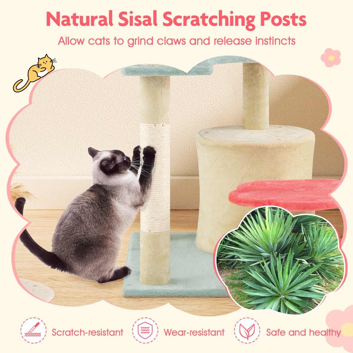 Furfurst Multi-Level Aesthetic Floral Kitten Tower with Flower-Shaped Plush Padded Perch