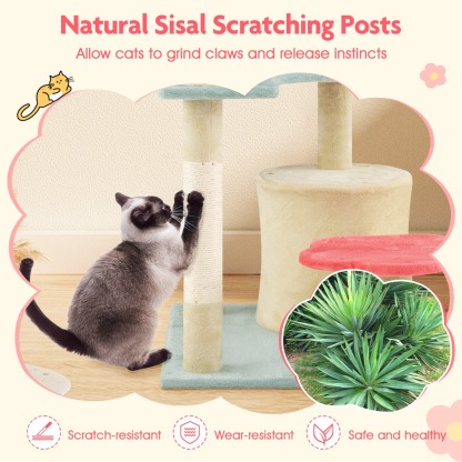 Furfurst Multi-Level Aesthetic Floral Kitten Tower with Flower-Shaped Plush Padded Perch