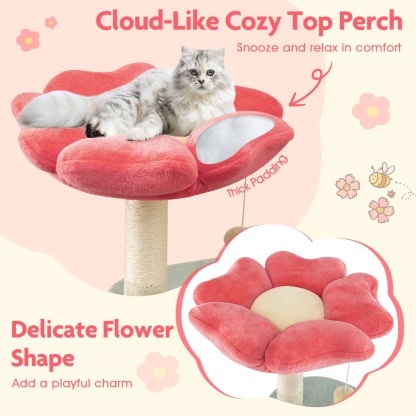 Furfurst Multi-Level Aesthetic Floral Kitten Tower with Flower-Shaped Plush Padded Perch
