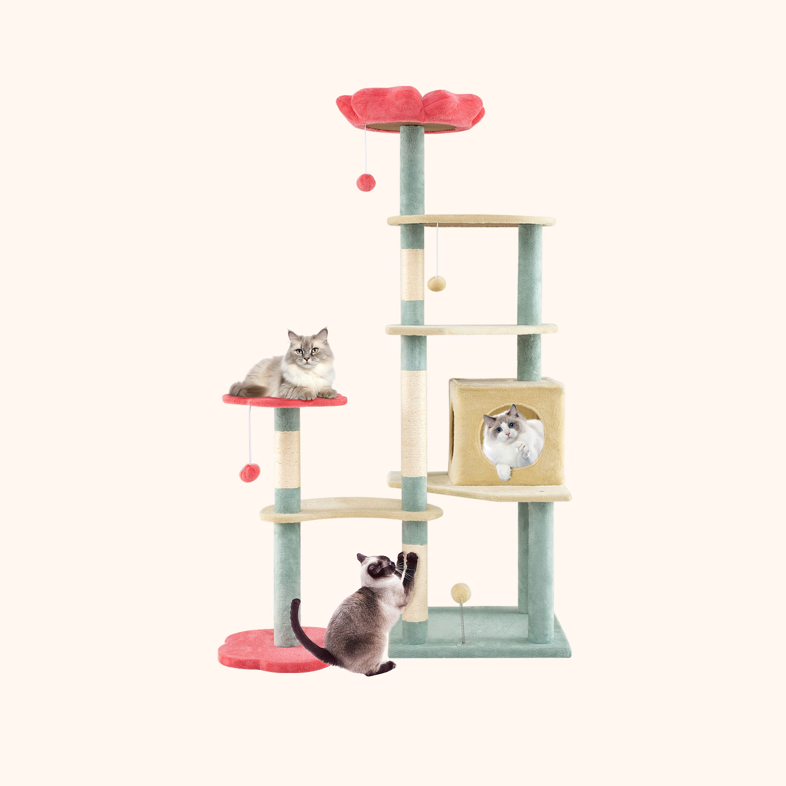Furfurst Multi-Level Aesthetic Floral Kitten Tower with Condo and Perch