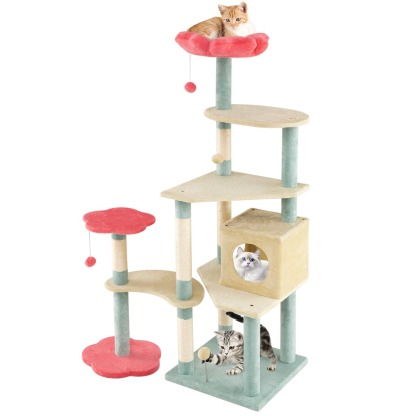 Furfurst Multi-Level Aesthetic Floral Kitten Tower with Condo and Perch