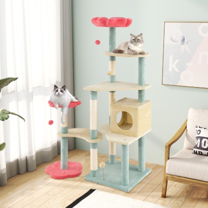 Furfurst Multi-Level Aesthetic Floral Kitten Tower with Condo and Perch