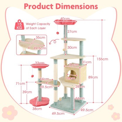Furfurst Multi-Level Aesthetic Floral Kitten Tower with Condo and Perch