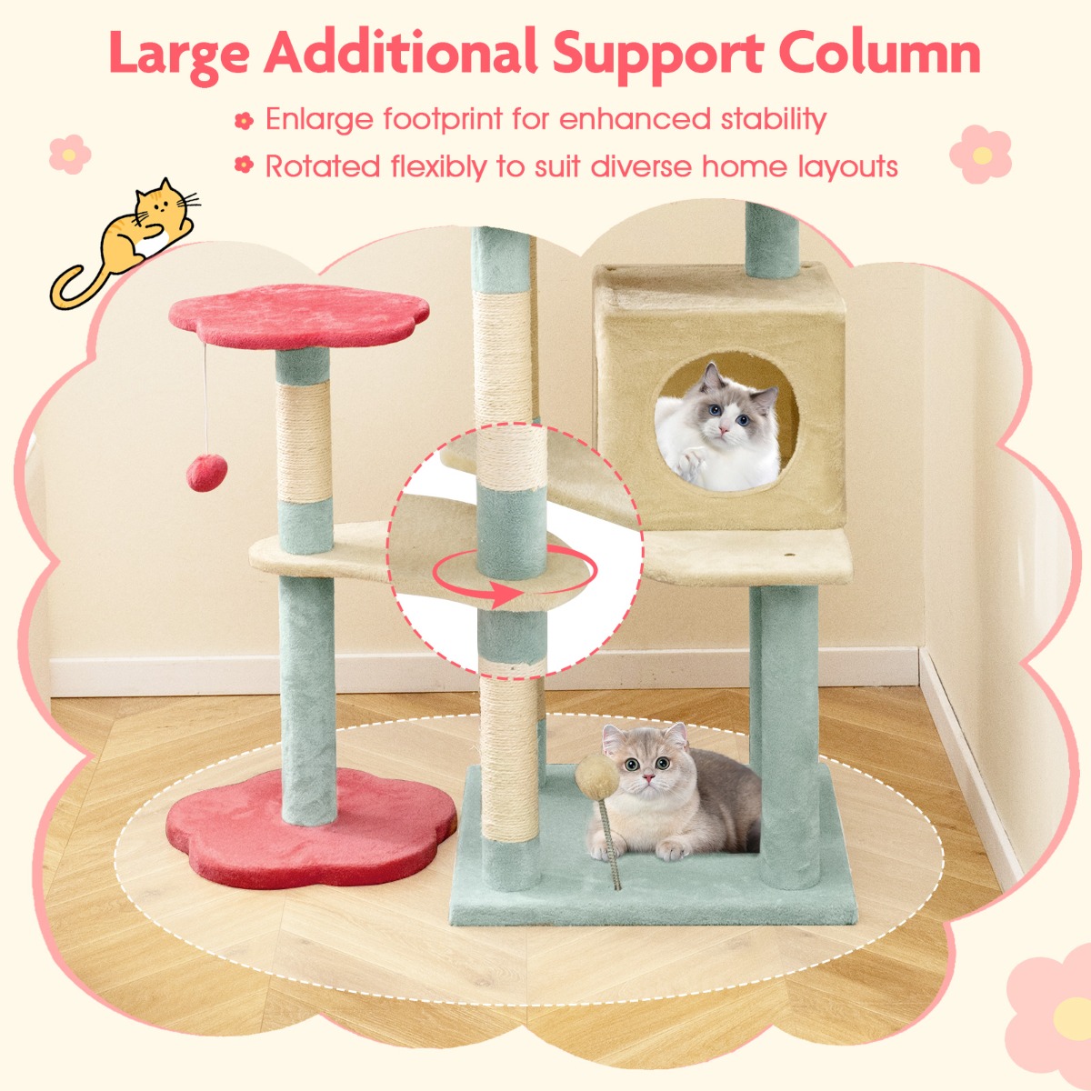 Furfurst Multi-Level Aesthetic Floral Kitten Tower with Condo and Perch