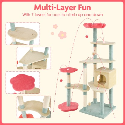 Furfurst Multi-Level Aesthetic Floral Kitten Tower with Condo and Perch
