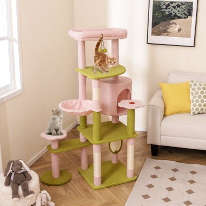 Furfurst Multi-Level Aesthetic Floral Kitten Tower with Plush Padded Top Perch and Sisal Scratching Posts