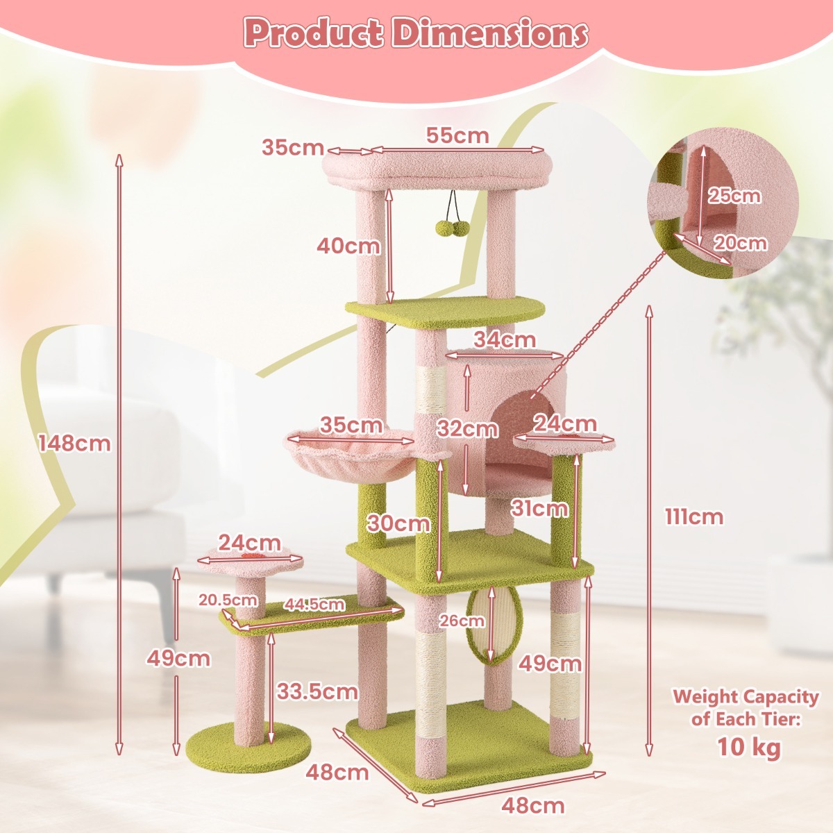 Furfurst Multi-Level Aesthetic Floral Kitten Tower with Plush Padded Top Perch and Sisal Scratching Posts