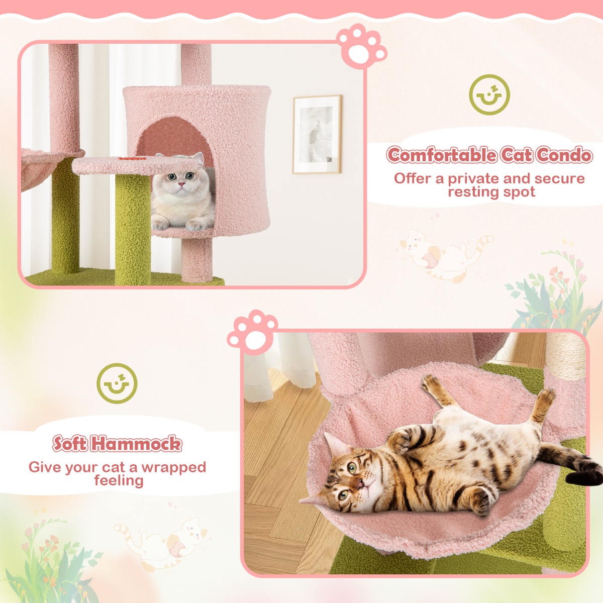 Furfurst Multi-Level Aesthetic Floral Kitten Tower with Plush Padded Top Perch and Sisal Scratching Posts