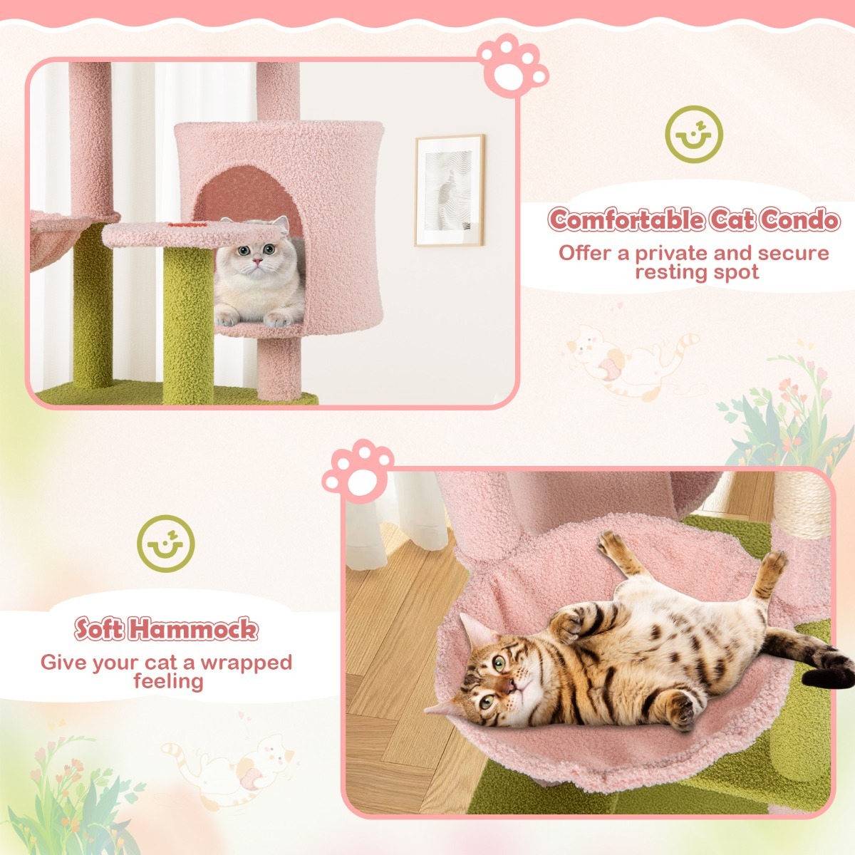 Furfurst Multi-Level Aesthetic Floral Kitten Tower with Plush Padded Top Perch and Sisal Scratching Posts