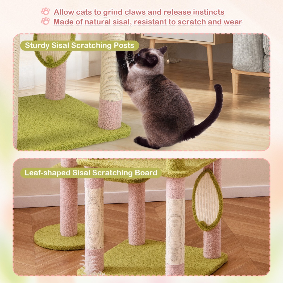 Furfurst Multi-Level Aesthetic Floral Kitten Tower with Plush Padded Top Perch and Sisal Scratching Posts