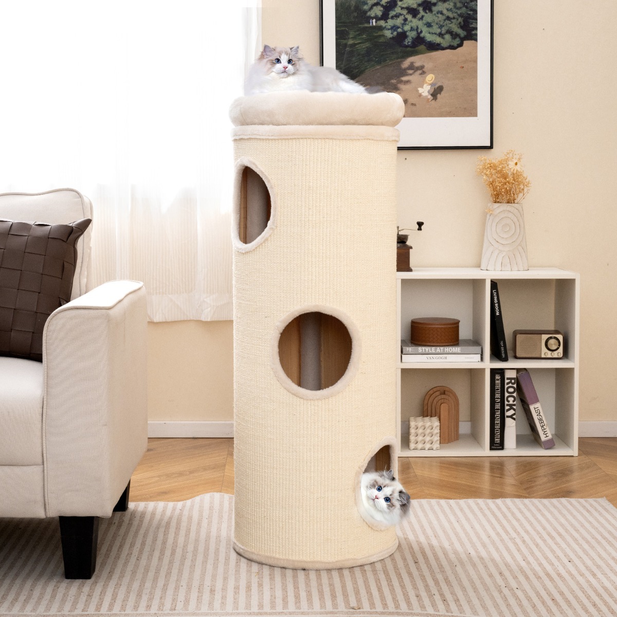 Furfurst 4-Story Cat House for Multiple Cats 112 cm Elevated Cat Cave Bed