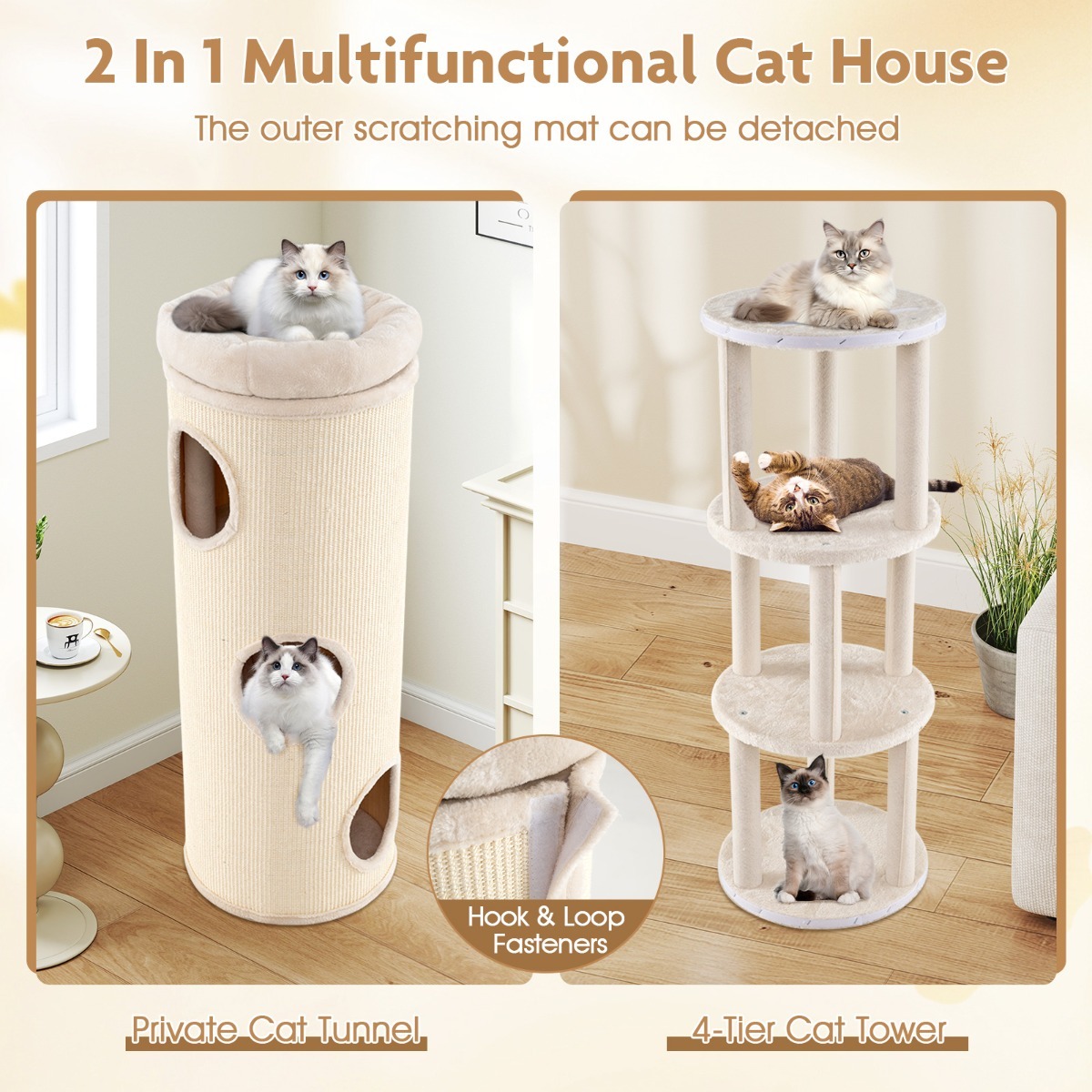 Furfurst 4-Story Cat House for Multiple Cats 112 cm Elevated Cat Cave Bed