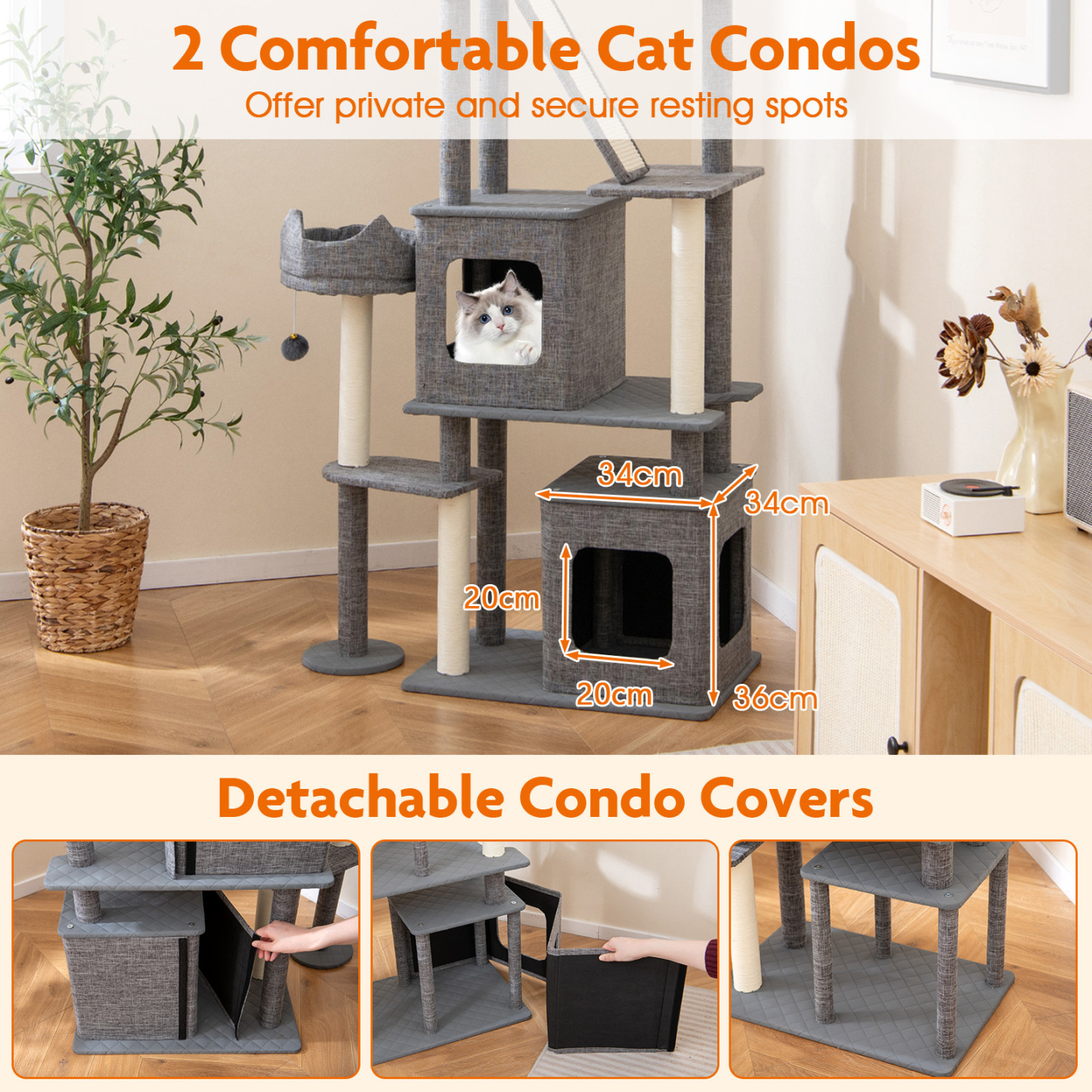 Furfurst 1.8m Tall Cat Tree with Scratching Posts and Board for Indoor Cats