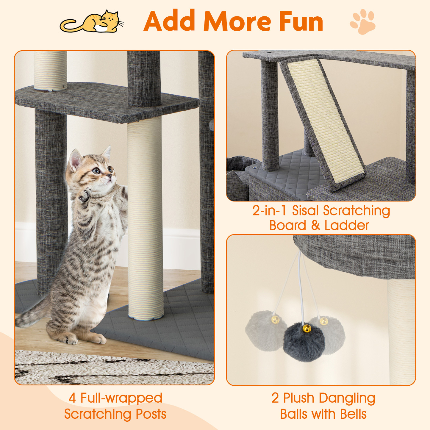 Furfurst 1.8m Tall Cat Tree with Scratching Posts and Board for Indoor Cats