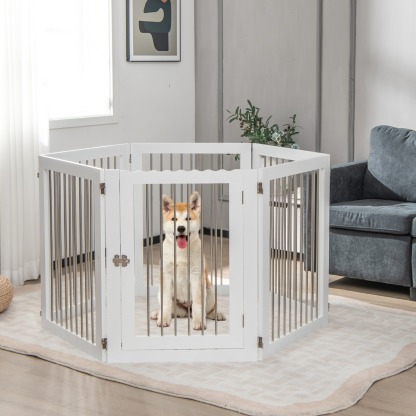Furfurst Freestanding 6-Panel Dog Gate with Stainless Steel for Pet