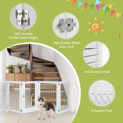 Furfurst Freestanding 6-Panel Dog Gate with Stainless Steel for Pet