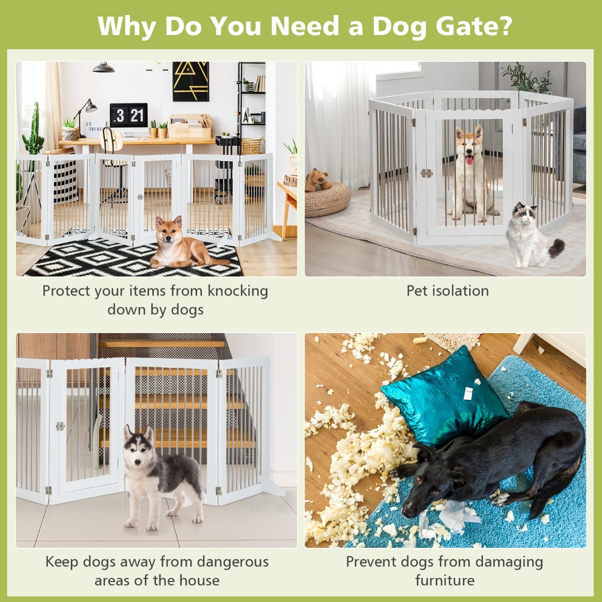 Furfurst Freestanding 6-Panel Dog Gate with Stainless Steel for Pet