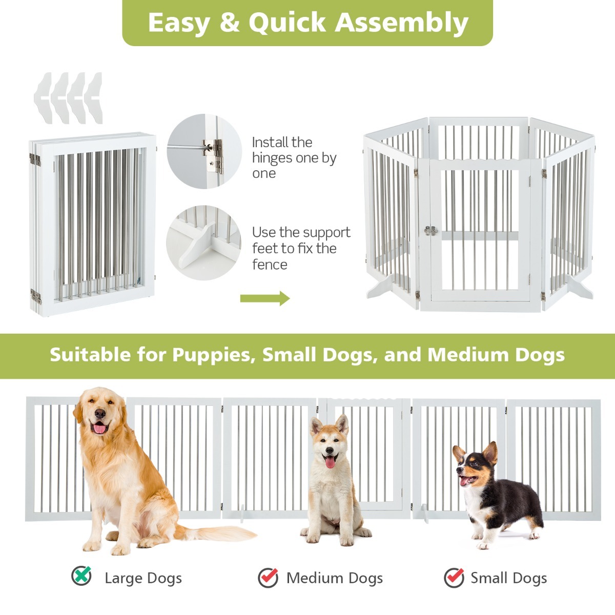 Furfurst Freestanding 6-Panel Dog Gate with Stainless Steel for Pet