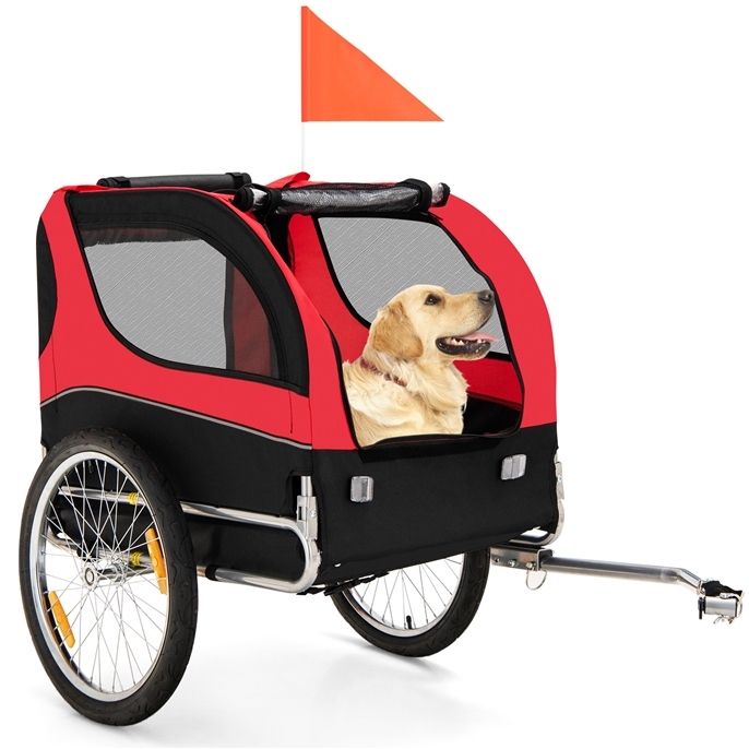 Furfurst Folding Pet Bike Trailer with 3 Zippered Doors and 8 Reflectors
