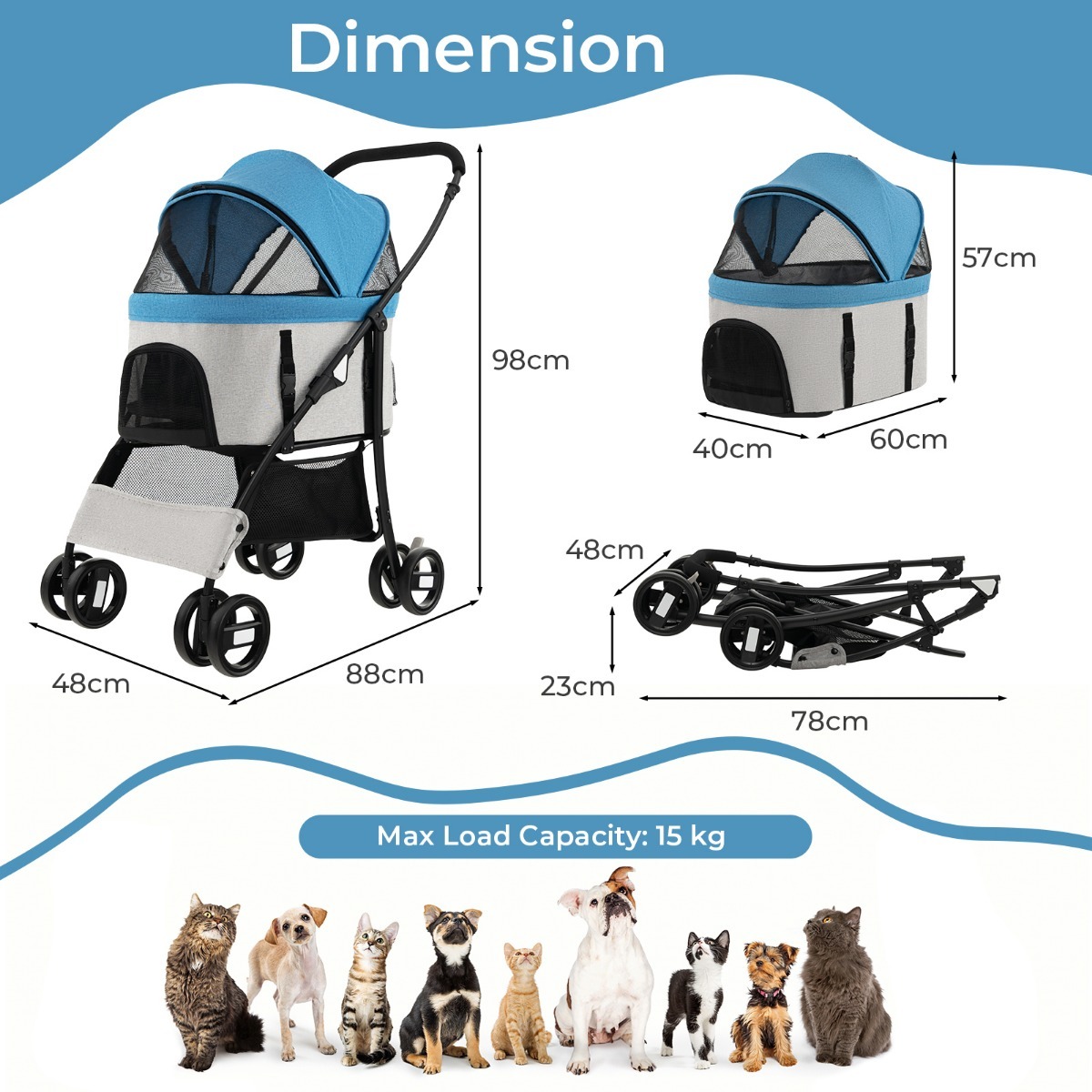 Furfurst 3-In-1 Pet Stroller with Removable Car Seat Carrier
