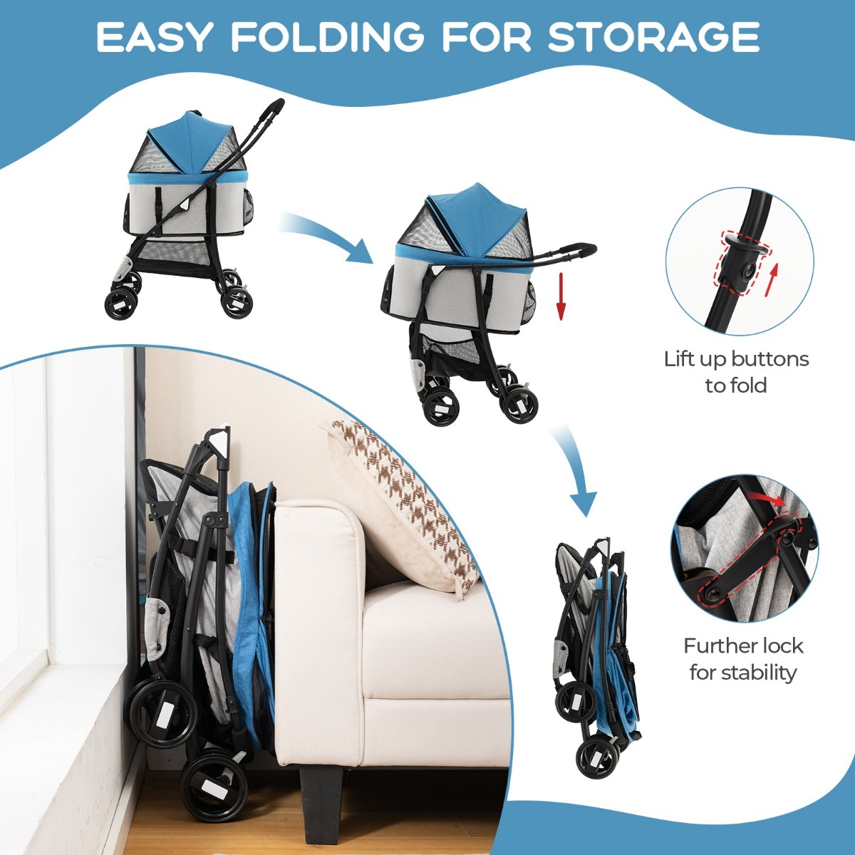 Furfurst 3-In-1 Pet Stroller with Removable Car Seat Carrier