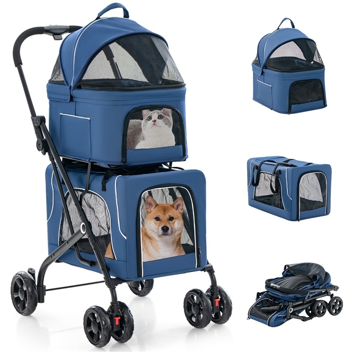 Furfurst Double Pet Stroller Foldable 3-in-1 Dog Stroller with 2 Detachable Carriers