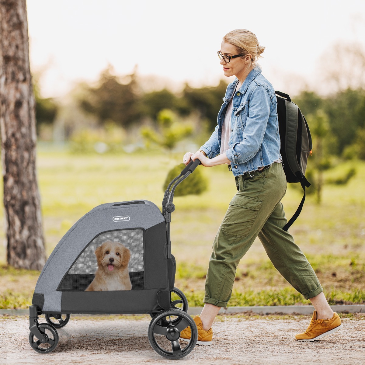 Furfurst Large Dog Stroller Foldable Pet Stroller with Dual Entry and Removable Pad