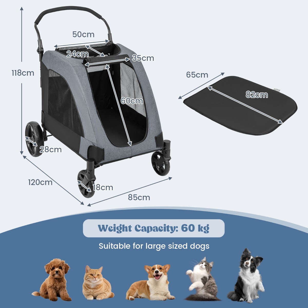 Furfurst Large Dog Stroller Foldable Pet Stroller with Dual Entry and Removable Pad