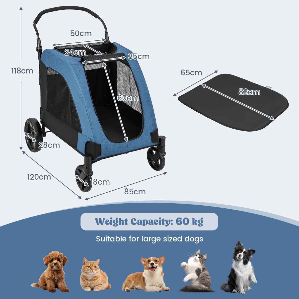 Furfurst Large Dog Stroller Foldable Pet Stroller with Dual Entry and Removable Pad