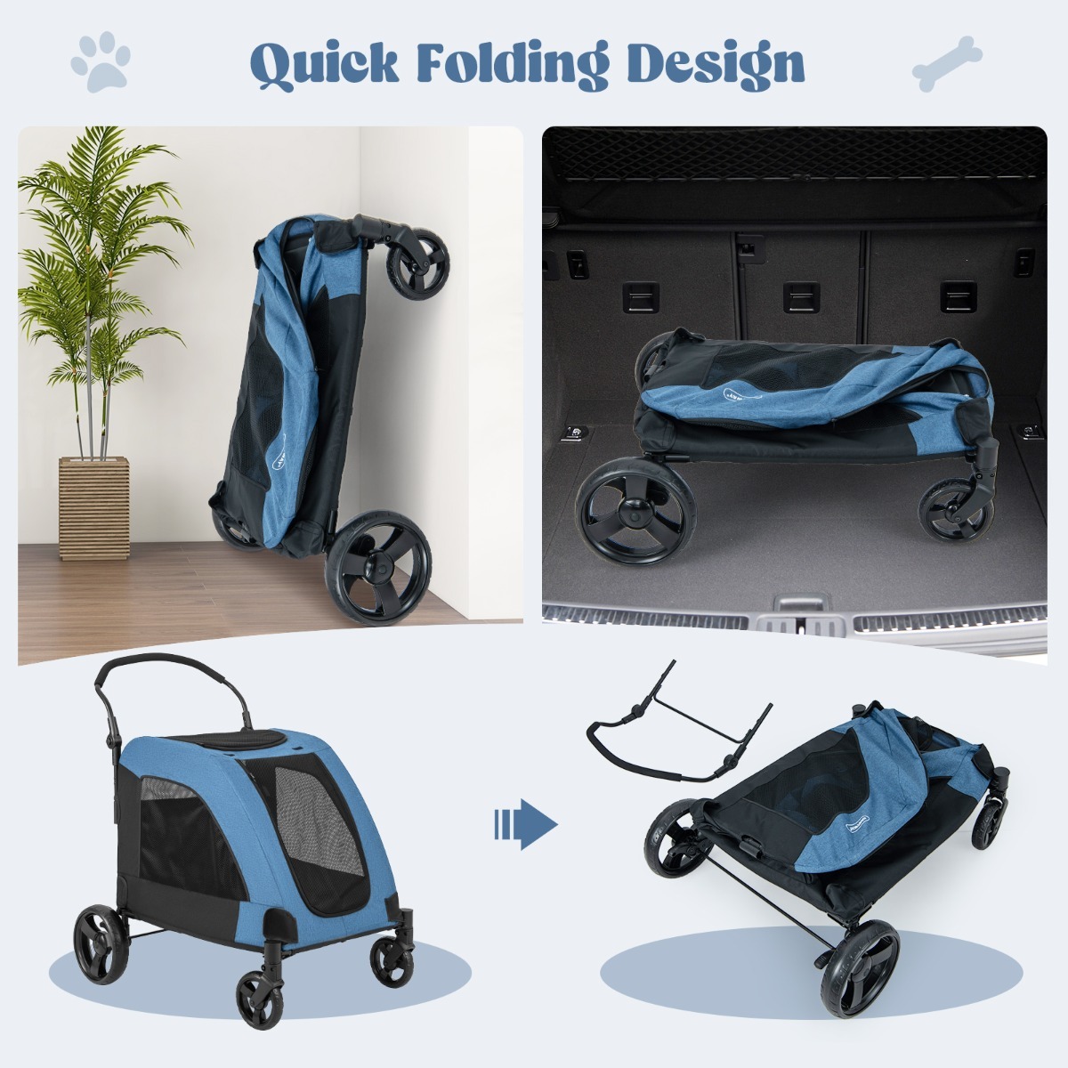 Furfurst Large Dog Stroller Foldable Pet Stroller with Dual Entry and Removable Pad