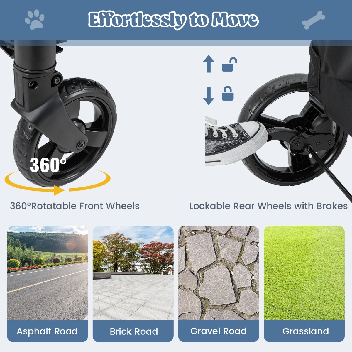 Furfurst Large Dog Stroller Foldable Pet Stroller with Dual Entry and Removable Pad