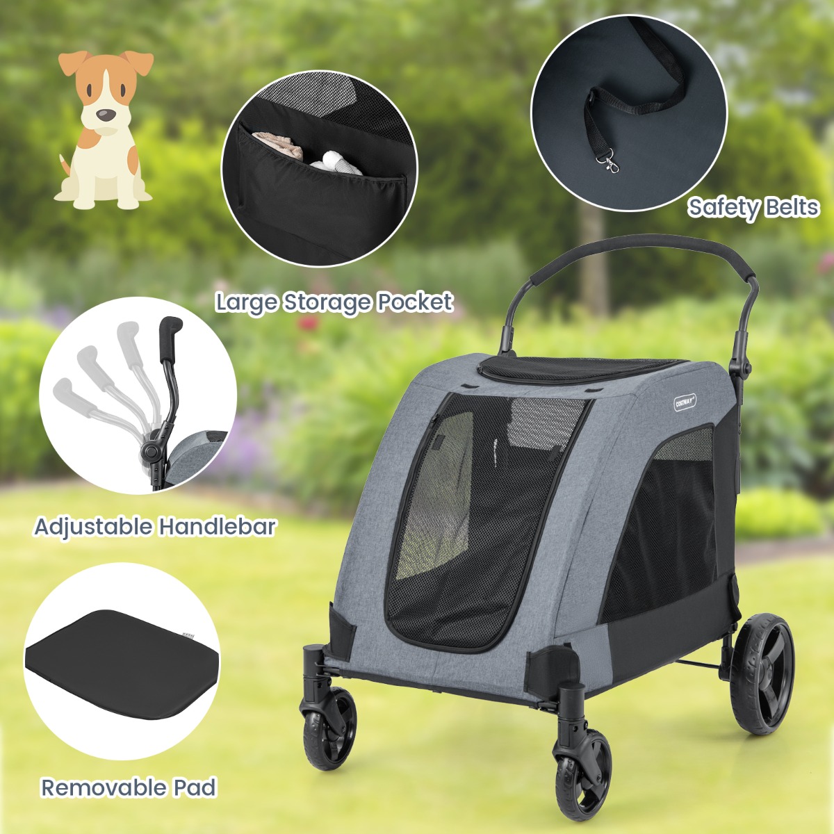 Furfurst Large Dog Stroller Foldable Pet Stroller with Dual Entry and Removable Pad
