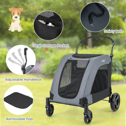 Furfurst Large Dog Stroller Foldable Pet Stroller with Dual Entry and Removable Pad