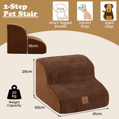 Furfurst 2-Tier High-Density Foam Dog Ramp Pet Stairs with Washable Cover